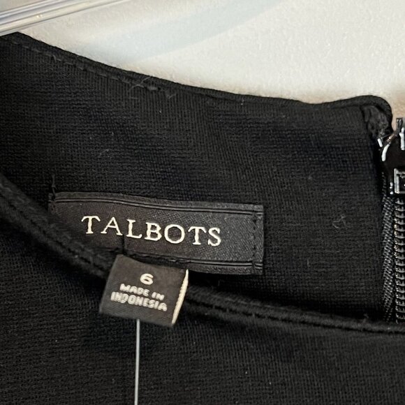 Talbots Black Sheath Dress Faux Leather Trim Pockets Size 6 NWT - Picture 3 of 6